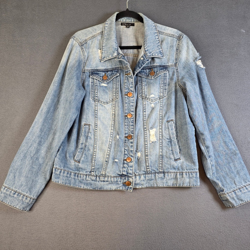 STS Blue Distressed Denim Trucker Jacket Light Wash Medium
